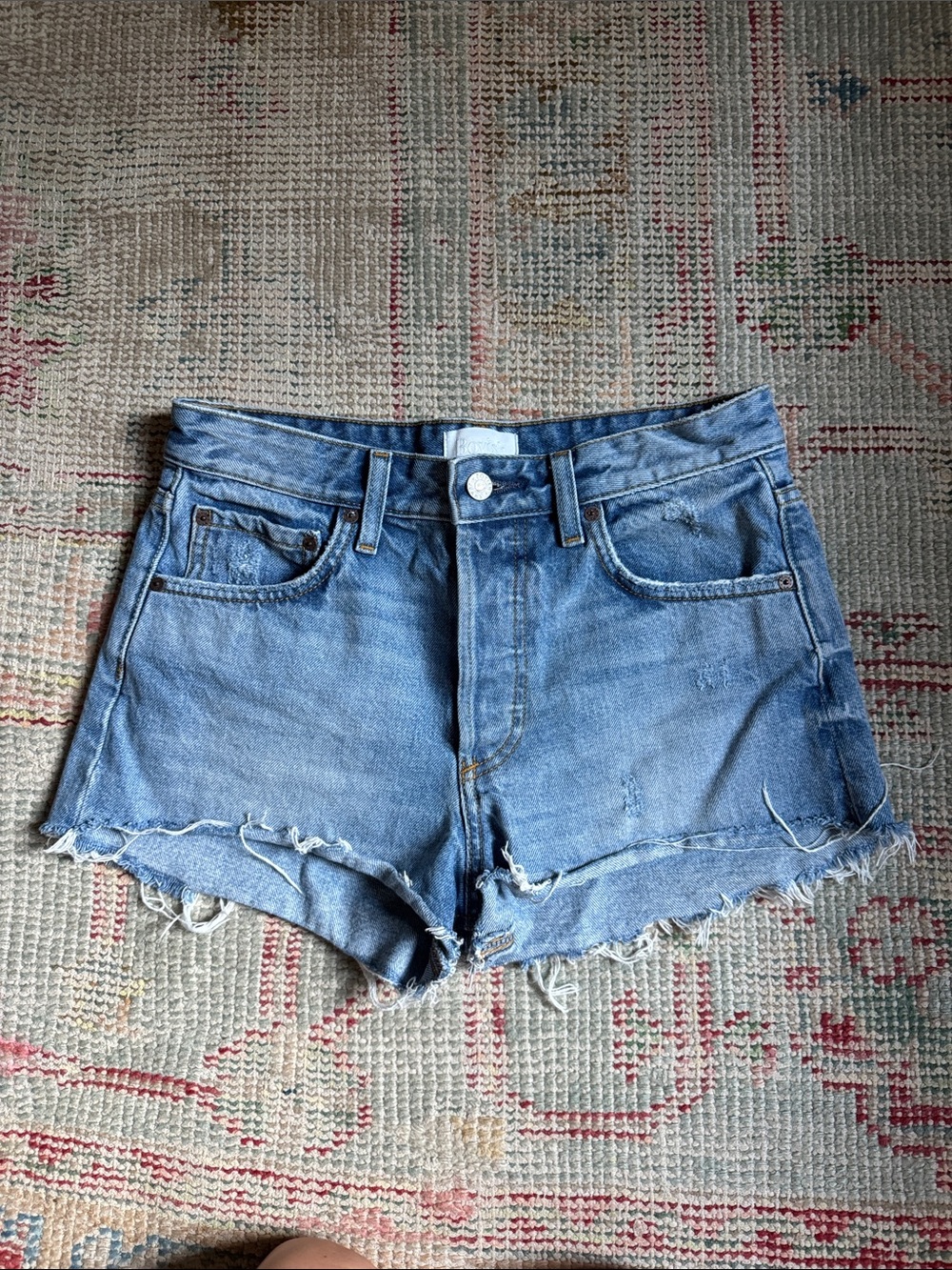 Boyish Light Blue Distressed Raw-Hem Denim Shorts